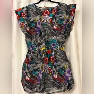 Vintage 80’s/90’s Dolphin Hem Dress - Cover Up - Hibiscus & Parrots